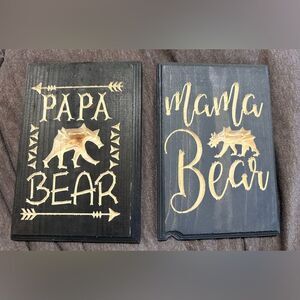 Handmade Mama Bear and Papa Bear Wooded carved Wall Decor Hanging signs Rustic